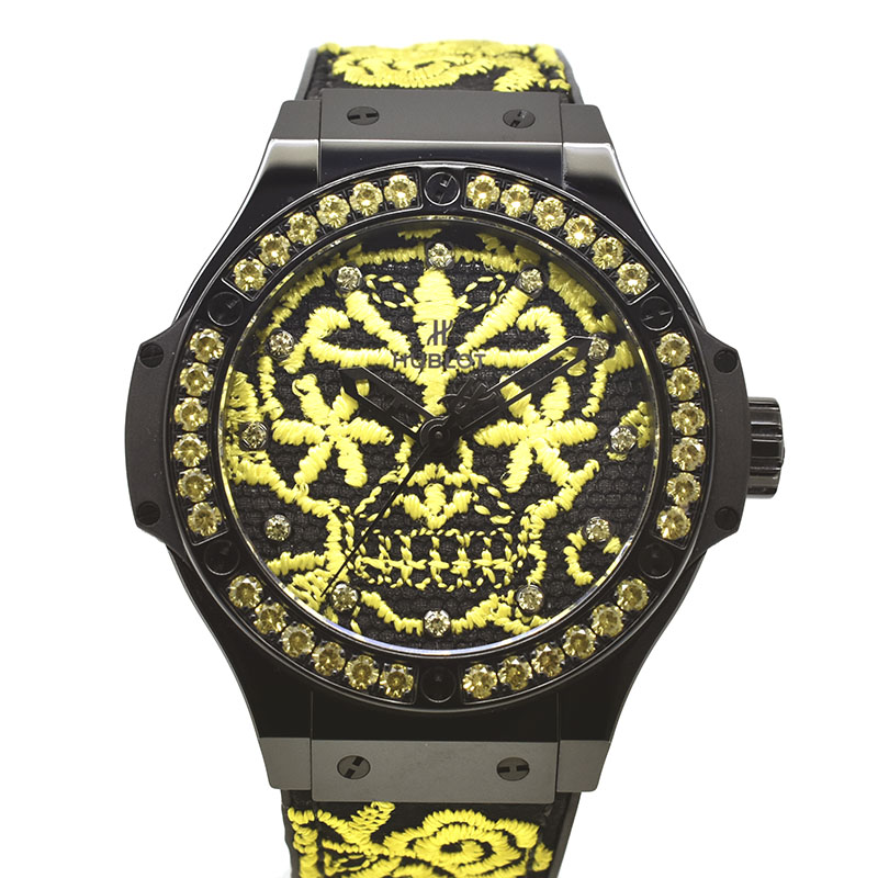 ウブロ　HUBLOT　ビッグバン ブロイダリー シュガースカルフロー サンフラワー　343.CY.6590.NR.1211 　41mm　セラミック　自動巻　世界100本限定　USED　中古