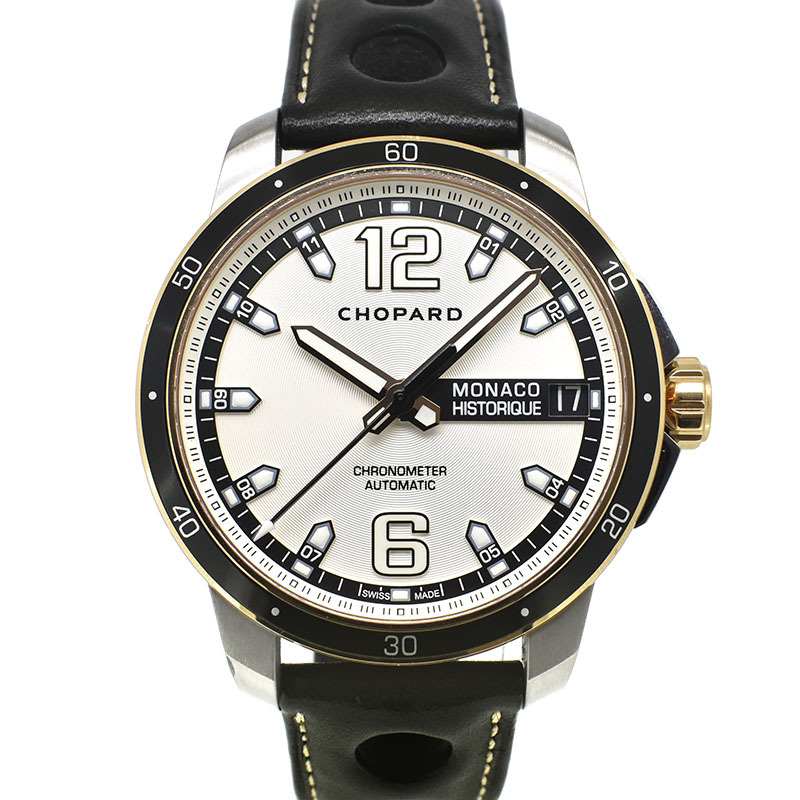 ショパール　CHOPARD　グランプリ モナコヒストリック　168568-9001　グレー　44.5mm　革ベルト　USED　中古