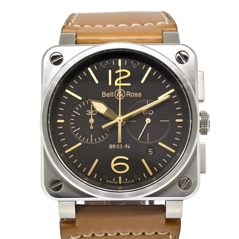 ベル＆ロス　BELL＆ROSS　BR03-94 ゴールデンヘリテージ クロノグラフ　BR0394-ST-G-HE/SCA　42mm　SS　ブラック　USED　中古