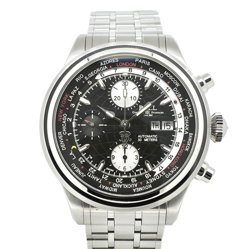 ボールウォッチ　BALL　トレインマスター ワールドタイム クロノグラフ 　CM2052D-SJ-BK  ブラック　SS　42mm　USED　中古