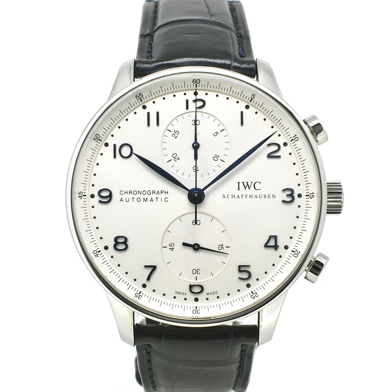 IWC　ポルトギーゼ クロノグラフ　IW371446　シルバー　青針　革ベルト　41mm　USED　中古