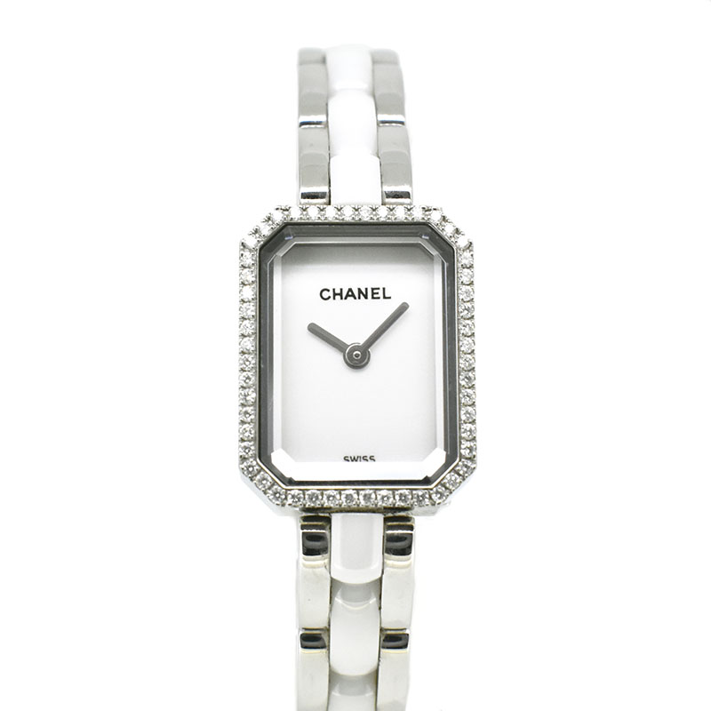 シャネル　CHANEL　プルミエール　ホワイトセラミック　H2132　ベゼルダイヤ　19.7×15.2mm　USED　中古