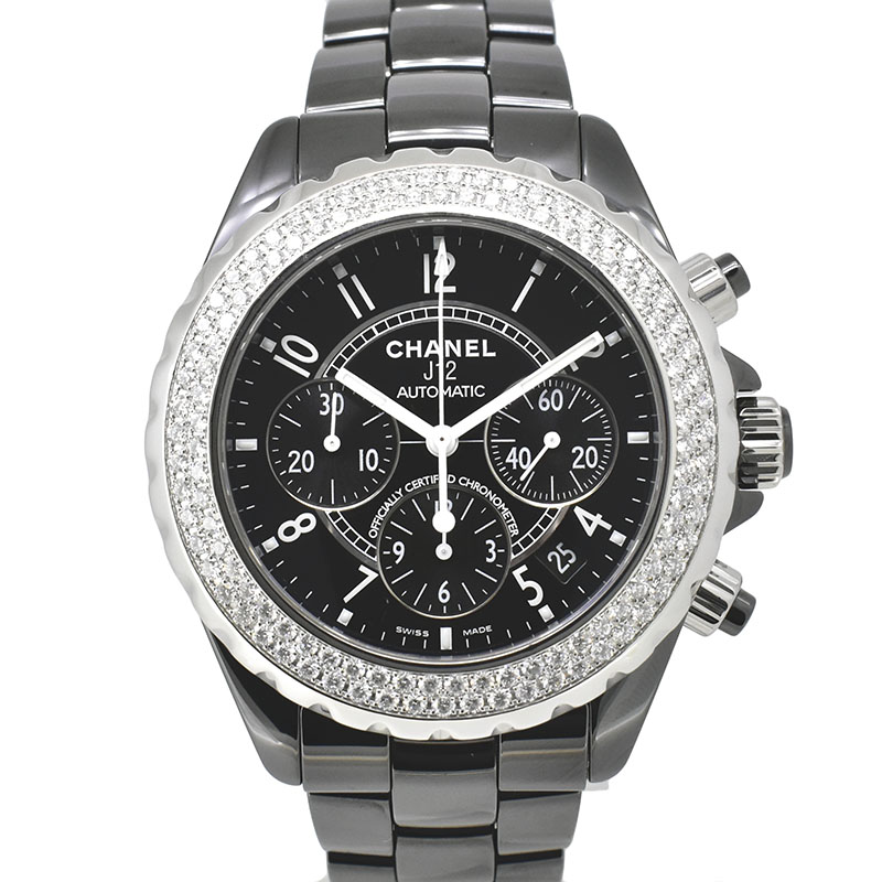 シャネル　CHANEL　J12 クロノグラフ ベゼルダイヤ　H1009　41mm　ブラック　USED　中古
