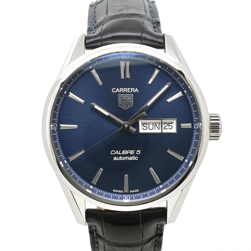 タグホイヤー　TAG HEUER　カレラ デイデイト キャリバー5　WAR201E.FC6292　41mm　ブルー　革ベルト　USED　中古