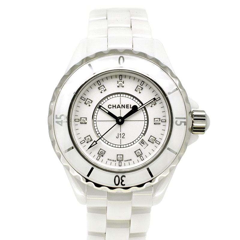 シャネル　CHANEL　J12　33mm　H1628　ホワイトセラミック　12Pダイヤ　USED　中古