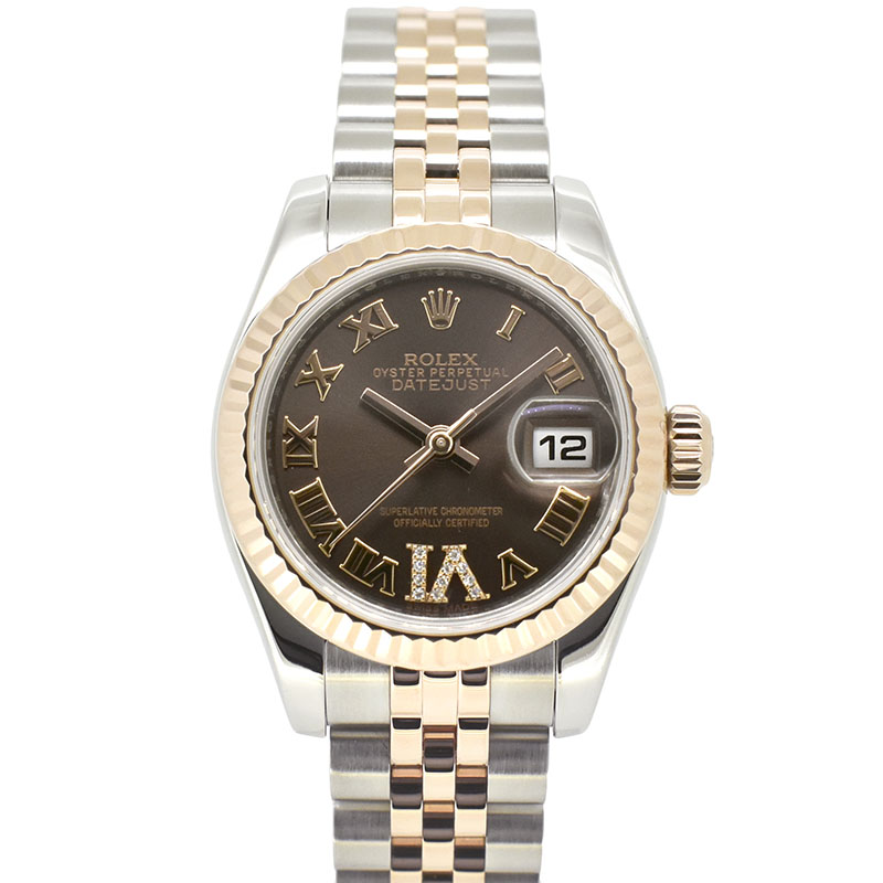 ロレックス　ROLEX　デイトジャスト 179171　ブラウンローマ　VIダイヤ　18KPG×SS　自動巻　ランダム番　USED　中古