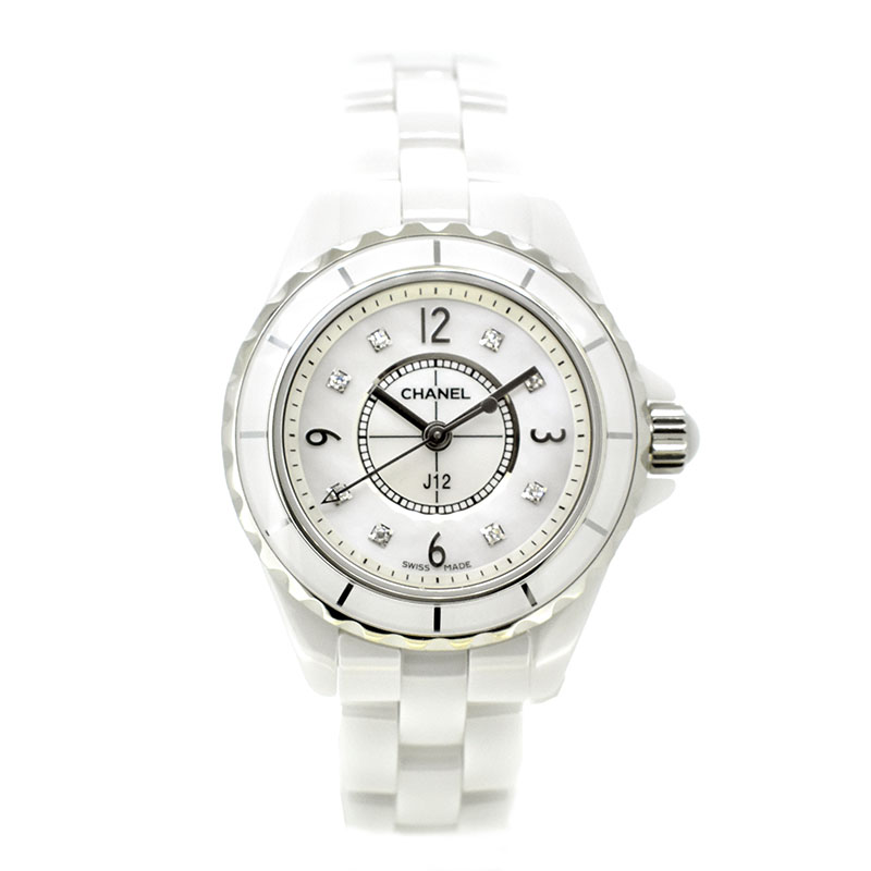 シャネル　CHANEL　J12　H2570　ホワイトセラミック　レディース　29mm　シェル　8Pダイヤ　USED　中古