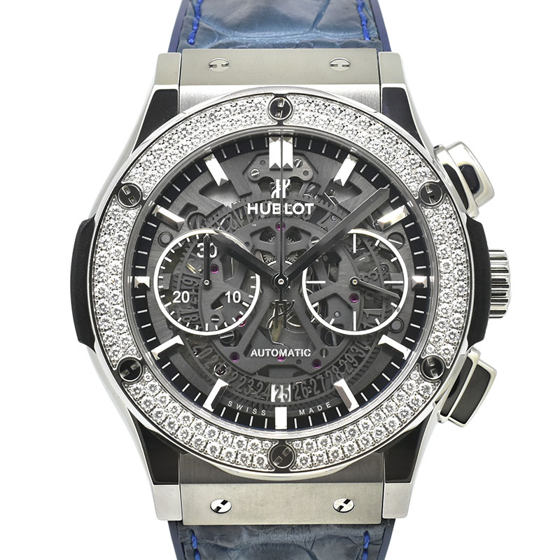 ウブロ　HUBLOT　クラシックフュージョン アエロ クロノグラフ ベゼルダイヤ　525.NX.0170.LR.1104　チタン　革ベルト　45mm　USED　中古