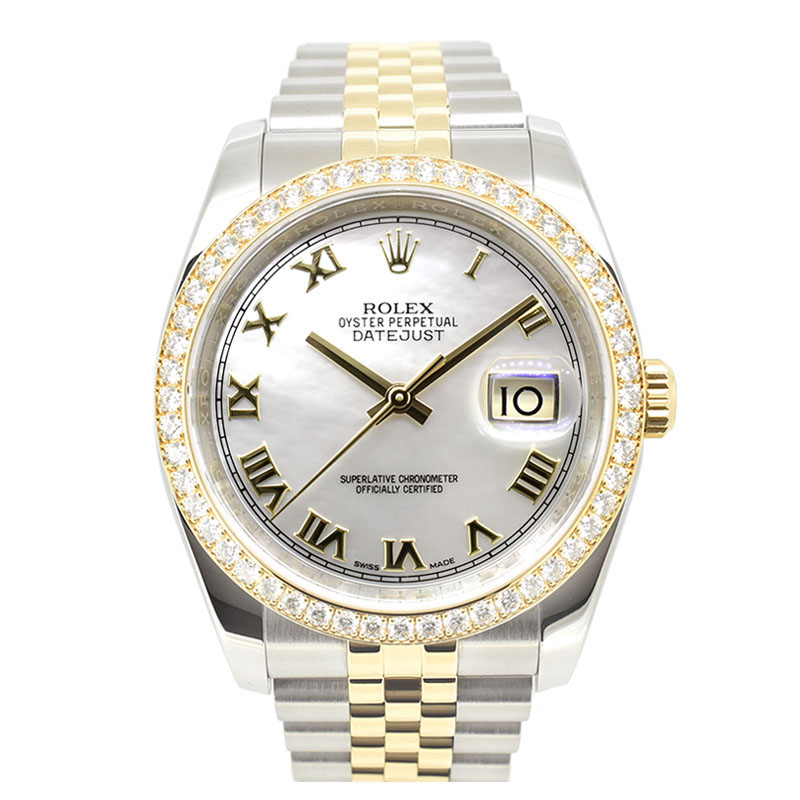 ロレックス　ROLEX　デイトジャスト　116243NR　ダイヤベゼル　ホワイトシェル　36mm　ランダム番　USED　中古