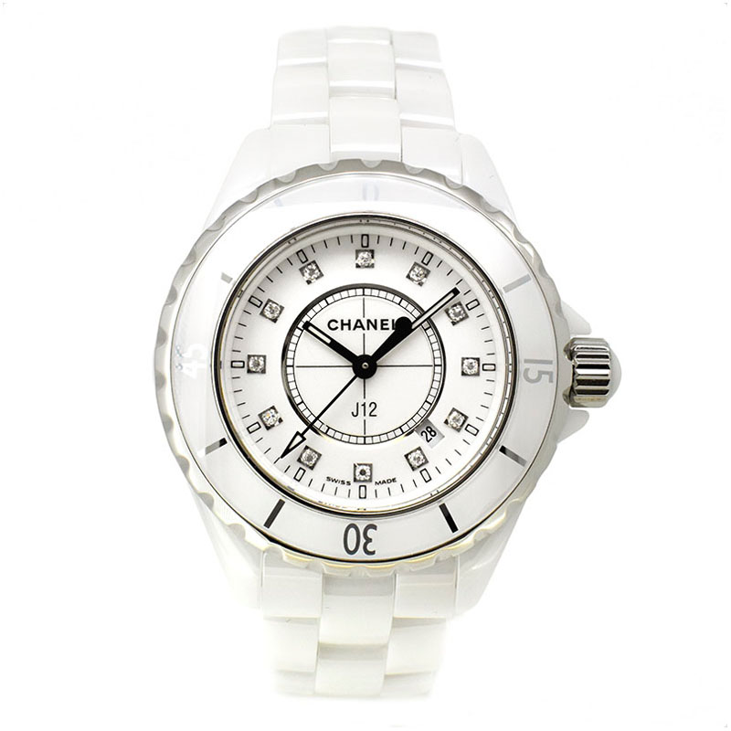シャネル　CHANEL　J12　33mm　H1628　ホワイトセラミック　12Pダイヤ　USED　中古