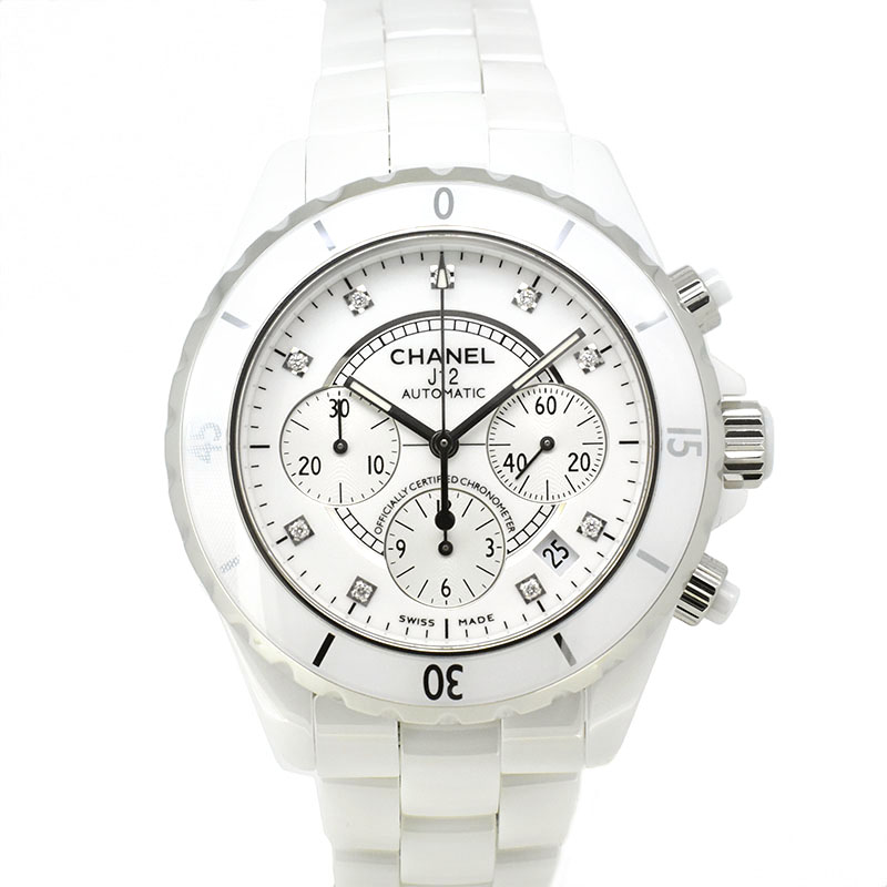 シャネル　CHANEL　J12 クロノグラフ ホワイトセラミック　H2009　9Pダイヤ　自動巻　41mm　USED　中古