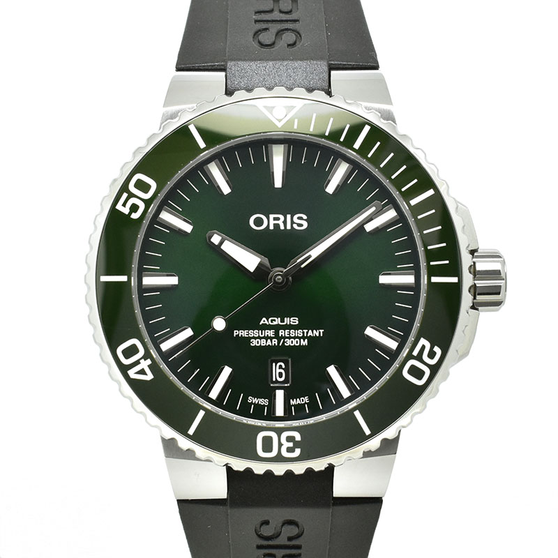 オリス　ORIS　アクイス デイト　733 7730 4157R　グリーン　43.5mm　USED　中古
