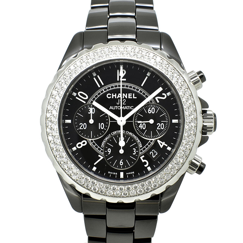 シャネル　CHANEL　J12 クロノグラフ ベゼルダイヤ　H1009　41mm　ブラック　USED　中古