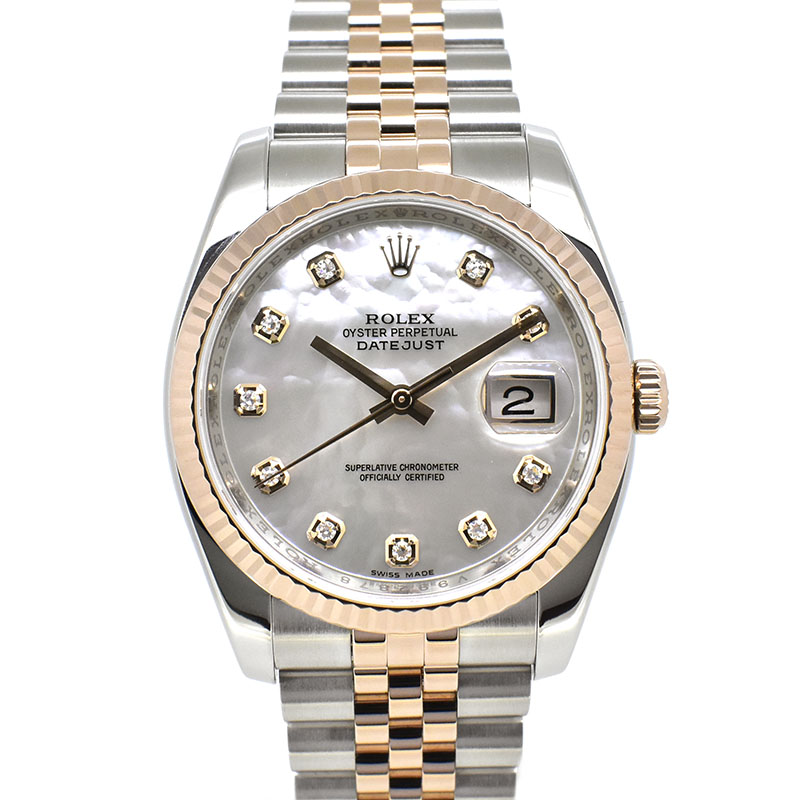 ロレックス　ROLEX　デイトジャスト　116231NG　ホワイトシェル　10Pダイヤ　SS×18KPG　36mm　V番　USED　中古