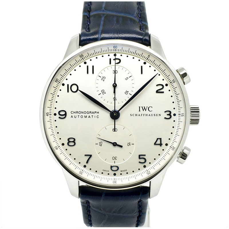 IWC　ポルトギーゼ クロノグラフ　IW371446　シルバー　青針　革ベルト　41mm　USED　中古