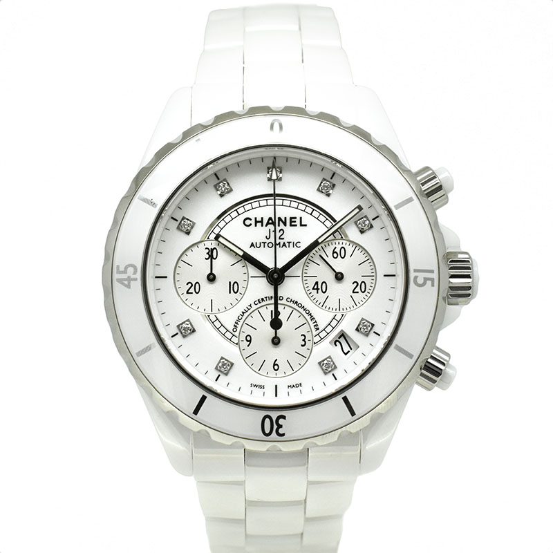 シャネル　CHANEL　J12 クロノグラフ ホワイトセラミック　H2009　9Pダイヤ　自動巻　41mm　USED　中古