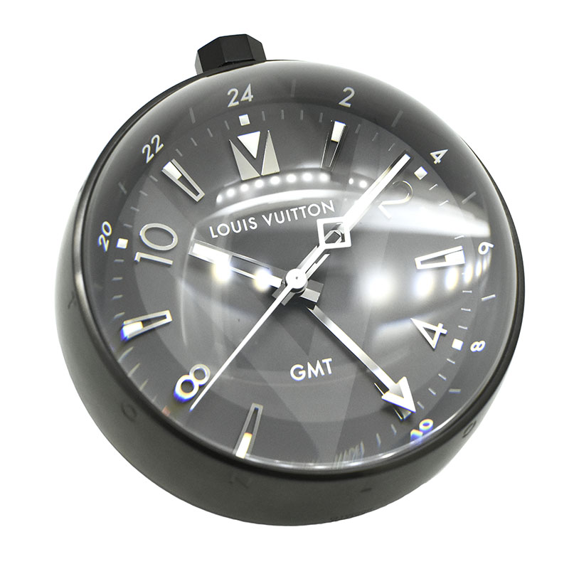 ルイヴィトン　LOUIS VUITTON 　タンブール オールブラック テーブルクロック GMT　Q1Q000　クォーツ　65mm　USED　中古
