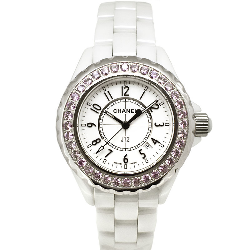 シャネル　CHANEL　J12　H1181　レディース　33mm　ピンクサファイアベゼル　クォーツ　USED　中古