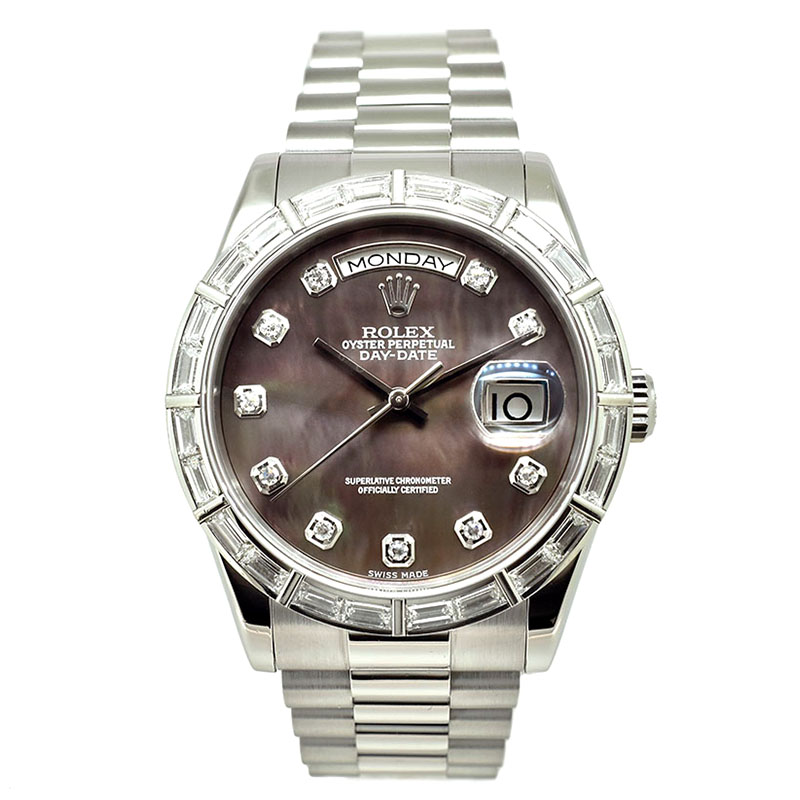 ロレックス　ROLEX　デイデイト ベゼルバケットダイヤ　118366A　ブラックシェル　プラチナ　36mm　K番　USED　中古