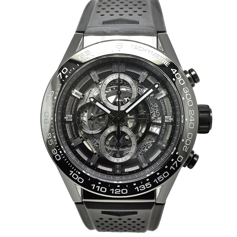 タグホイヤー　TAG HEUER　カレラ クロノグラフ キャリバー ホイヤー01 ブラックセラミック　CAR2A90.FT6071　ラバーベルト　45mm　USED　中古