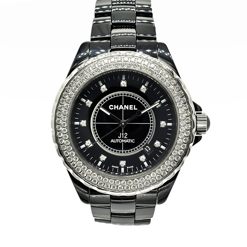 シャネル　CHANEL　J12 ベゼルダイヤ　H2014　42mm　ブラック　12Pダイヤ　USED　中古