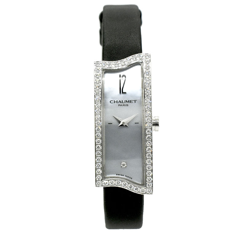 ショーメ　CHAUMET　レディースウォッチ スクエアタイプ　ダイヤベゼル　31×15mm　18KWG　USED　中古