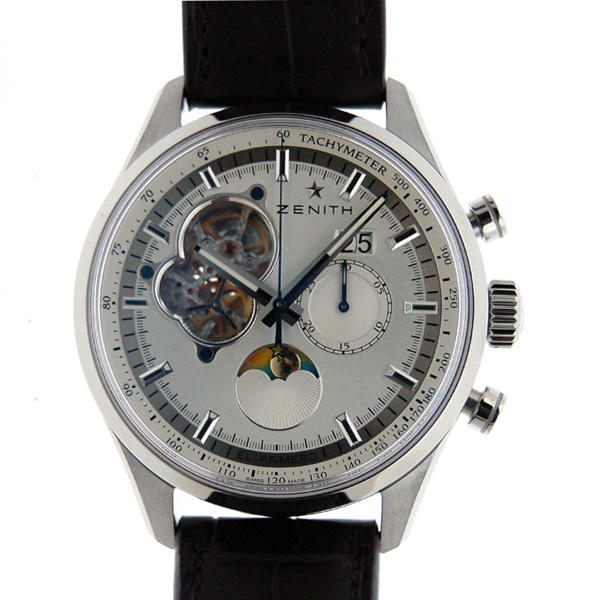 ゼニス　ZENITH　クロノマスターオープン　ムーンフェイズ　03.2160.4047/01.C713　SS　45mm　シルバー　革　新品