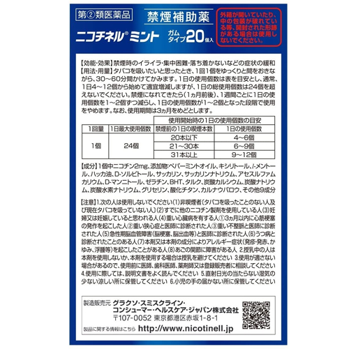 ニコチネルガム ミント（20粒）