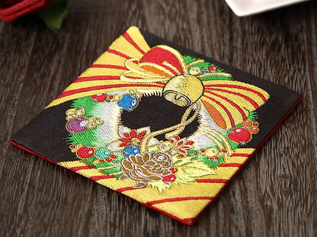 金襴コースター　クリスマスリース