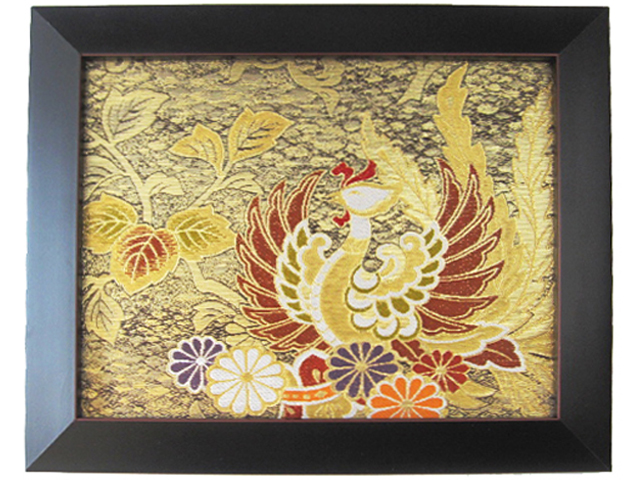 額入り金襴　「金の鳥　冬」