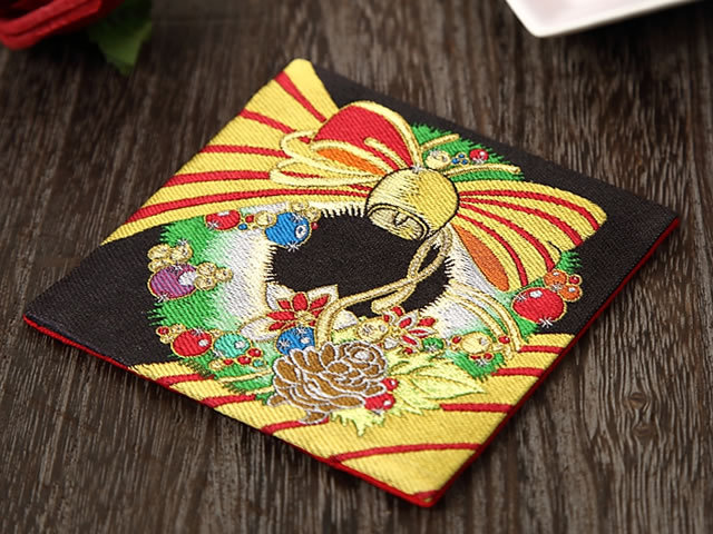 金襴コースター　クリスマスリース