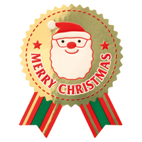 金色クリスマス サンタさんリボン型シール　10枚セット