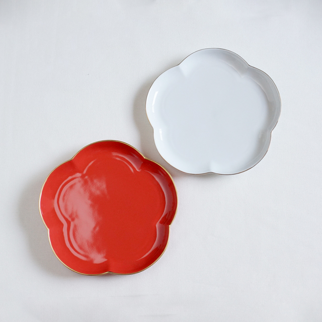 【和食器通販　金照堂】　フロール　梅　紅白　お皿　花形皿　プレート