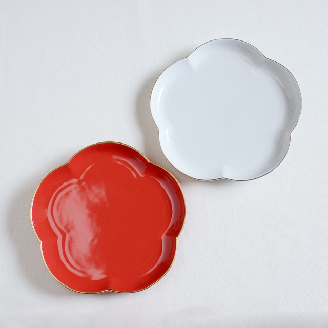 【和食器通販　金照堂】　フロール　梅　紅白　お皿　花形皿　プレート
