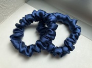 シルク サテン シュシュ ヘアゴム【ネイビー】レギュラー サイズ 12mm シルク100％ KINUオリジナル 2個セット