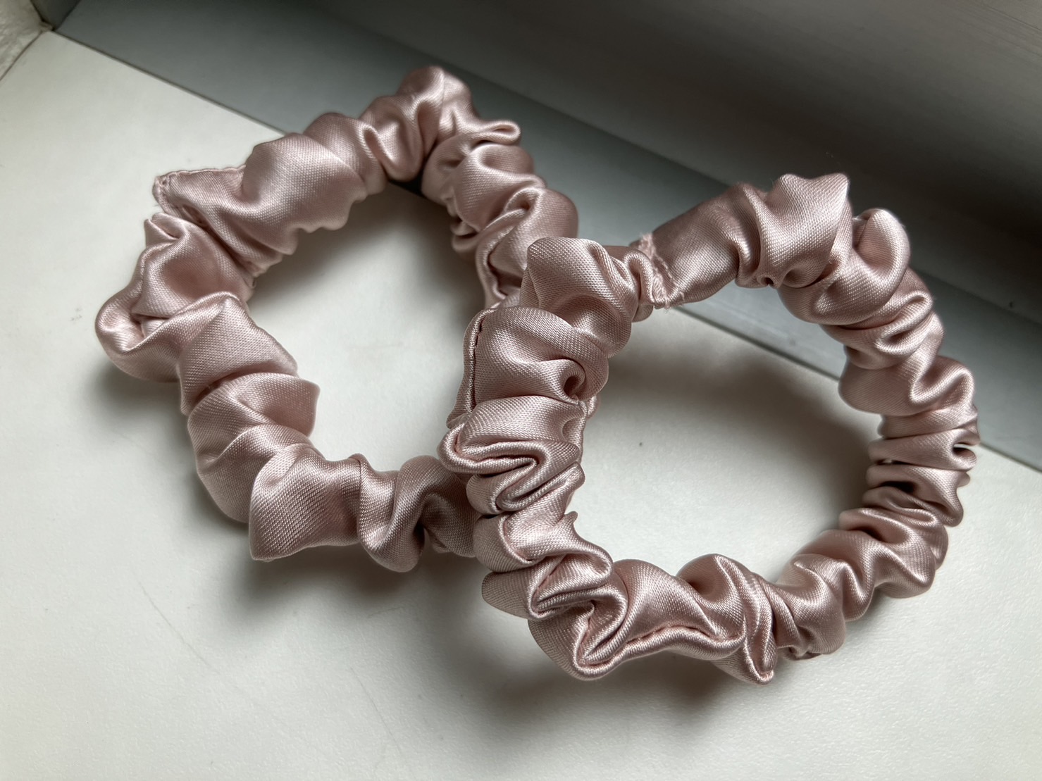 シルク サテン シュシュ ヘアゴム【ローズ】レギュラー サイズ 12mm シルク100％ KINUオリジナル 2個セット