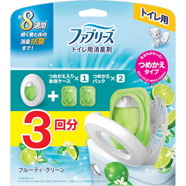 ファブリーズ 消臭芳香剤 トイレ用 フルーティー・グリーン 詰め替え入り本体ケース 6.3mL+詰め替え 6.3mL×2個
