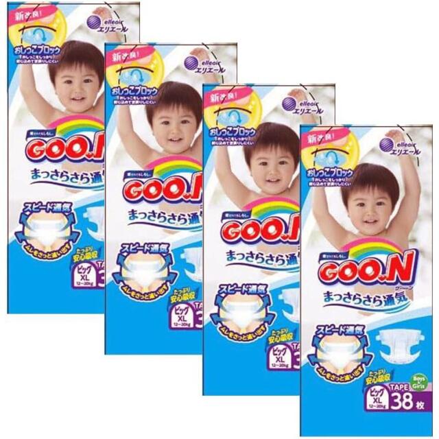 ●4個セット 大王製紙 グーンまっさらさら通気 テープ BIG XL (12〜20kg) サイズ 38枚ｘ4 152枚 おむつ 男女共用