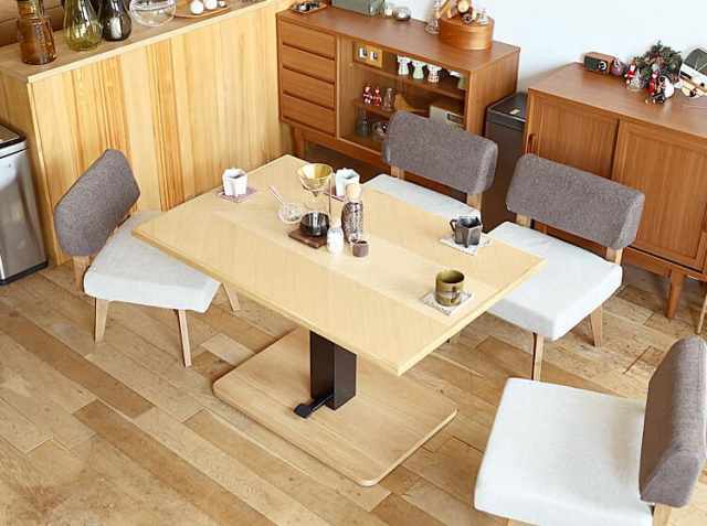 昇降式ダイニングテーブルヘリンボーンブラウン