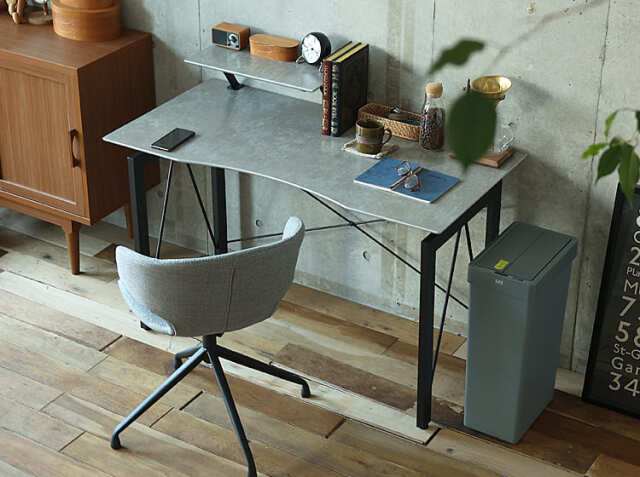 オシャレドレッサー グレーデスク引き出し3杯LEDミラー 椅子 棚4点