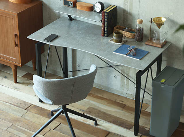 デスク鏡面ホワイト120幅デスク2点セット（デスク+2段チェスト）