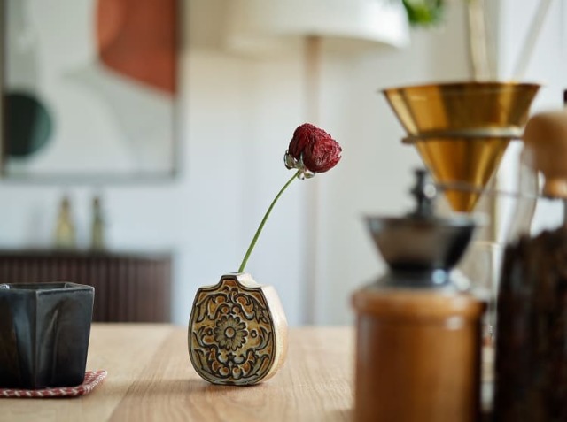 フラワーベース かしわ窯 arabesque round｜北欧・ヴィンテージ