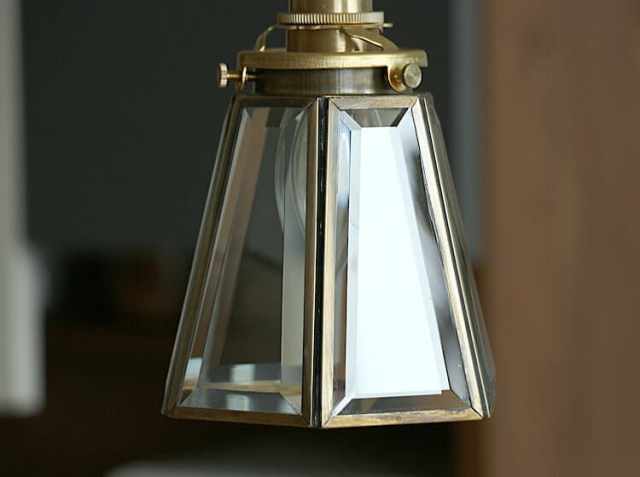 レトロ ガラスペンダントライト ガラス製六角形シェード ☆ガラス製六