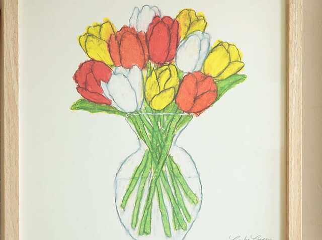 ポスター　横　特寸法　チューリップ　赤い花　額装仕上げ品 ポスター横特寸法チューリップ赤い花額装仕上げ品