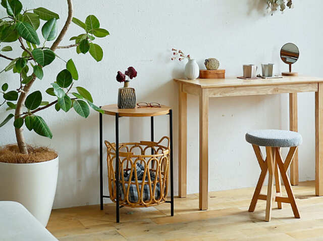 使用品 スツールラタン 木製北欧ラウンドチェア サイドテーブル