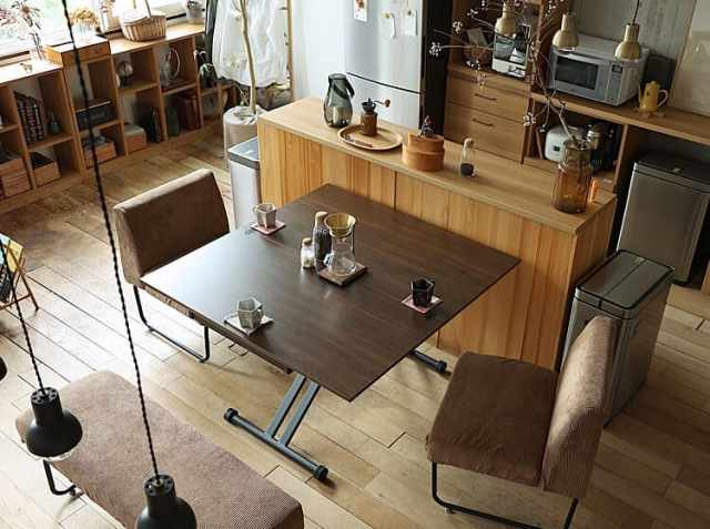 美品　ブラウン 木製 長方形 ダイニングテーブル　伸縮　昇降テーブル 美品 ブラウン 木製 長方形 ダイニングテーブル 伸縮 昇降テーブル