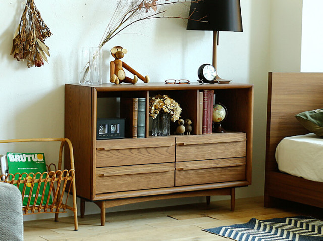 ブラウン 木製 チェスト 7引き出し スリットデザイン