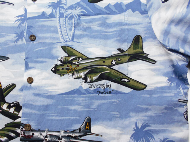 blu3689 KALAHEO カラヘオ ほぼ新品・綿レーヨン製アメリカ空軍機XL