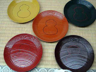 欅　五色銘々皿　瓢