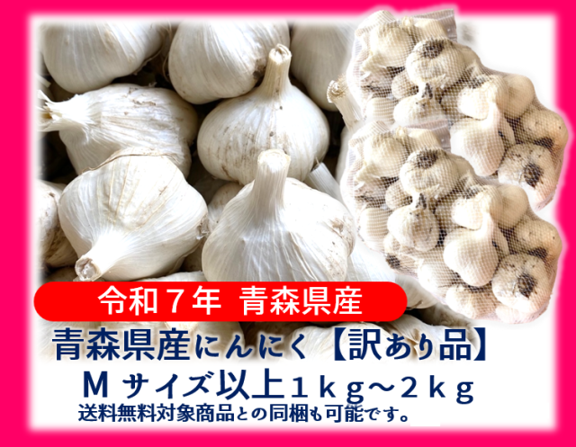 【１万円以上送料無料】《【送料無料対象商品との同梱も可能です。】》【令和７年青森県産福地ホワイト六片ミネラルにんにく訳あり品Mサイズ以上1ｋｇ～2ｋｇ
